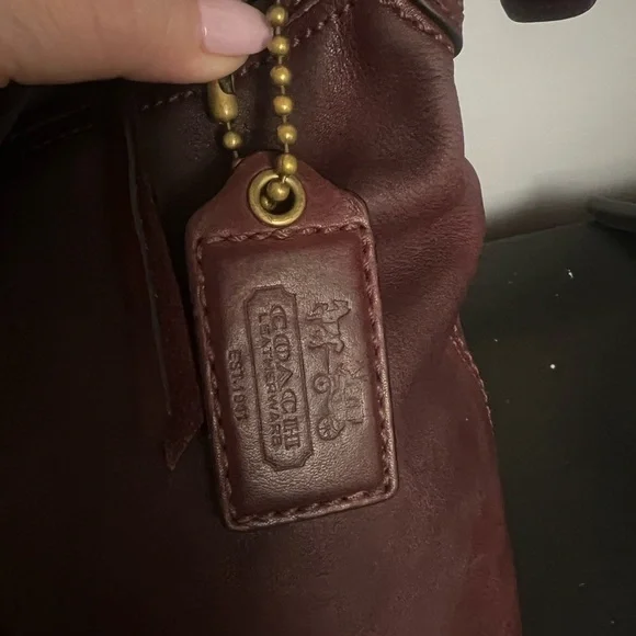 COACH REHAB Bleecker Burgundy Tattersall Leather Crossbody Bag - Picture 2 of 12